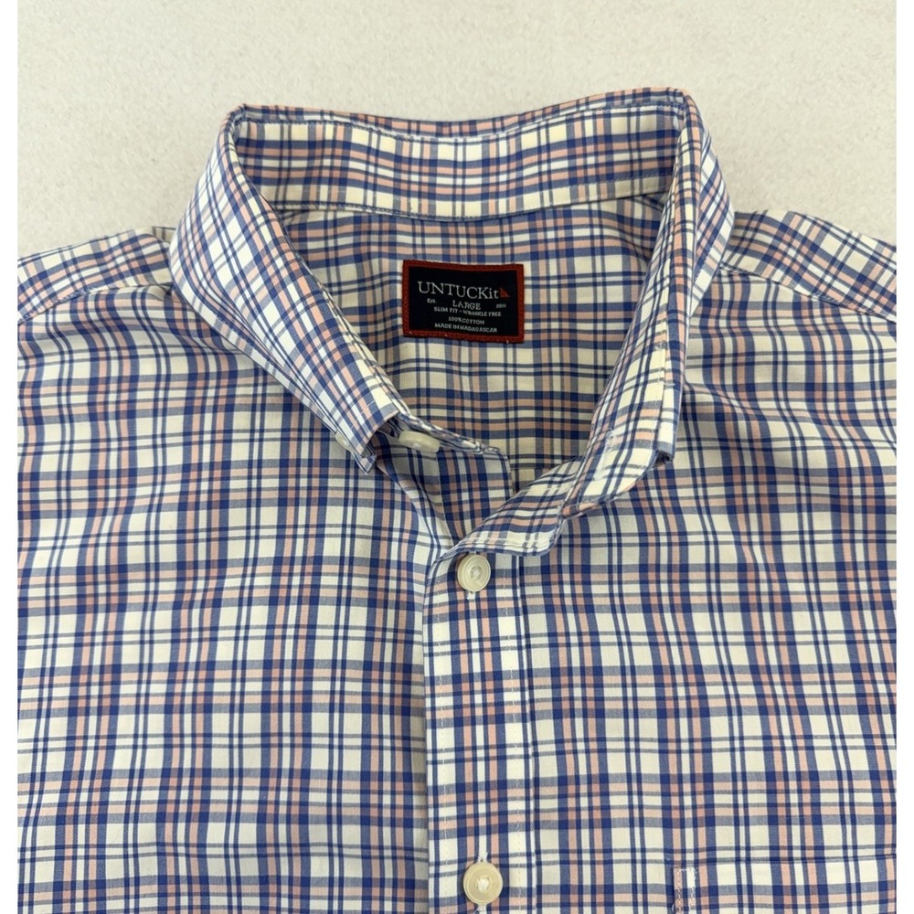 UNTUCKit‎ Shirt Mens L Slim Fit Wrinkle Free Andradas Shirt Check Long Sleeve